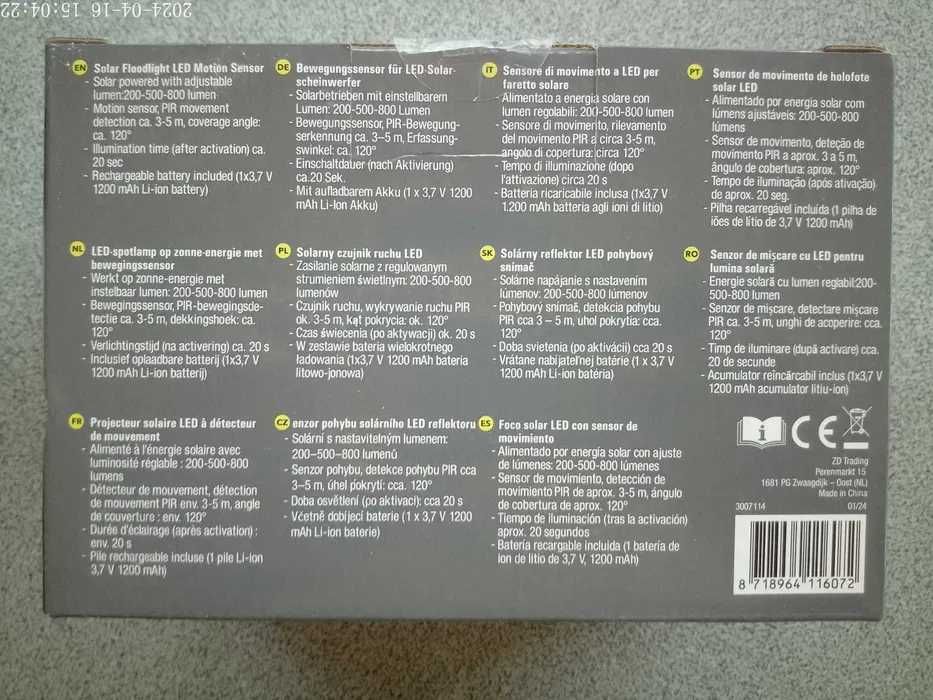 Lampa solara led , senzor miscare si crepuscular,200-500-800 lum