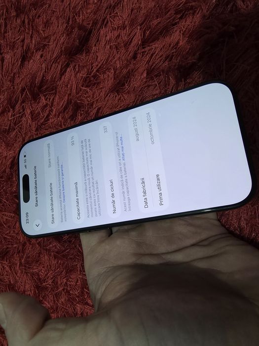 -Iphone 16Pro, 256Gb, 8Ram, Bat: 93%-337 cicluri incarcare, Stare foar