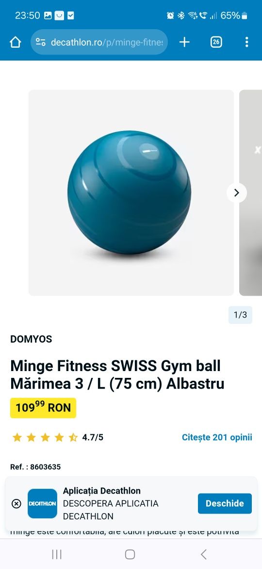 Minge Fitness SWISS Gym ball Mărimea 3 / L (75 cm) Albastru