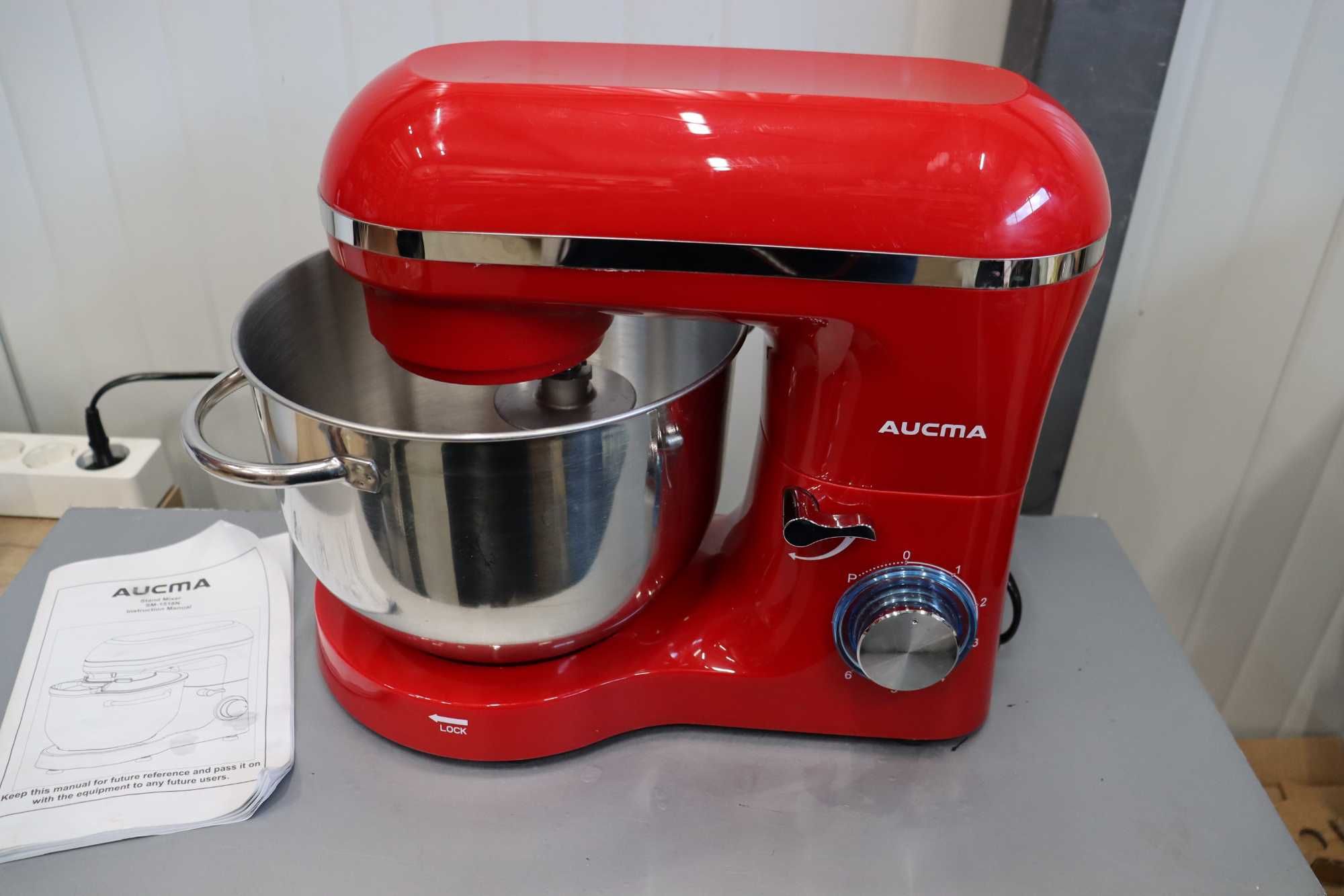 Aucma Електрически кухненски миксер, 6скорости, 3 бъркалки, 6.2L,1400W