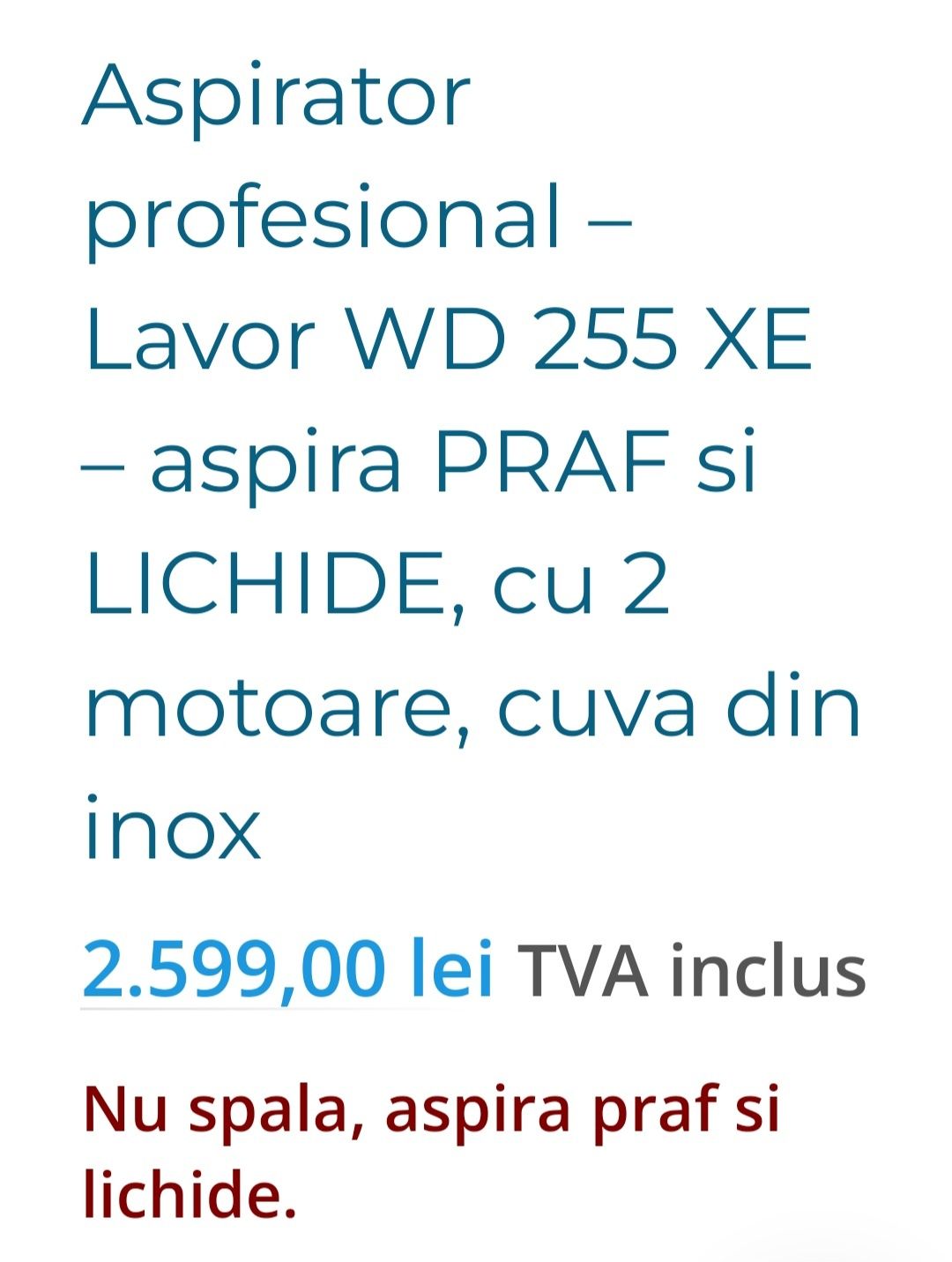 Aspirator profesional – Lavor WD 255 XE – aspira PRAF si LICHIDE,