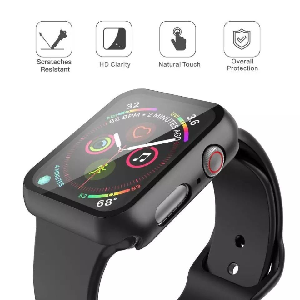 Кейс + Стъклен протектор за Apple Watch 9 / 8 / 7 45 41 / SE 44 40 6/5