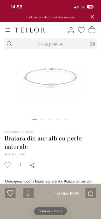 Teilor - Bratara aur alb cu perle