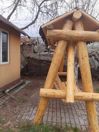 Leagăn rustic grădina din lemn masiv rotund