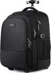 Rucsac YOREPEK, 43.2 cm, cu roti, compartiment laptop, port USB, negru