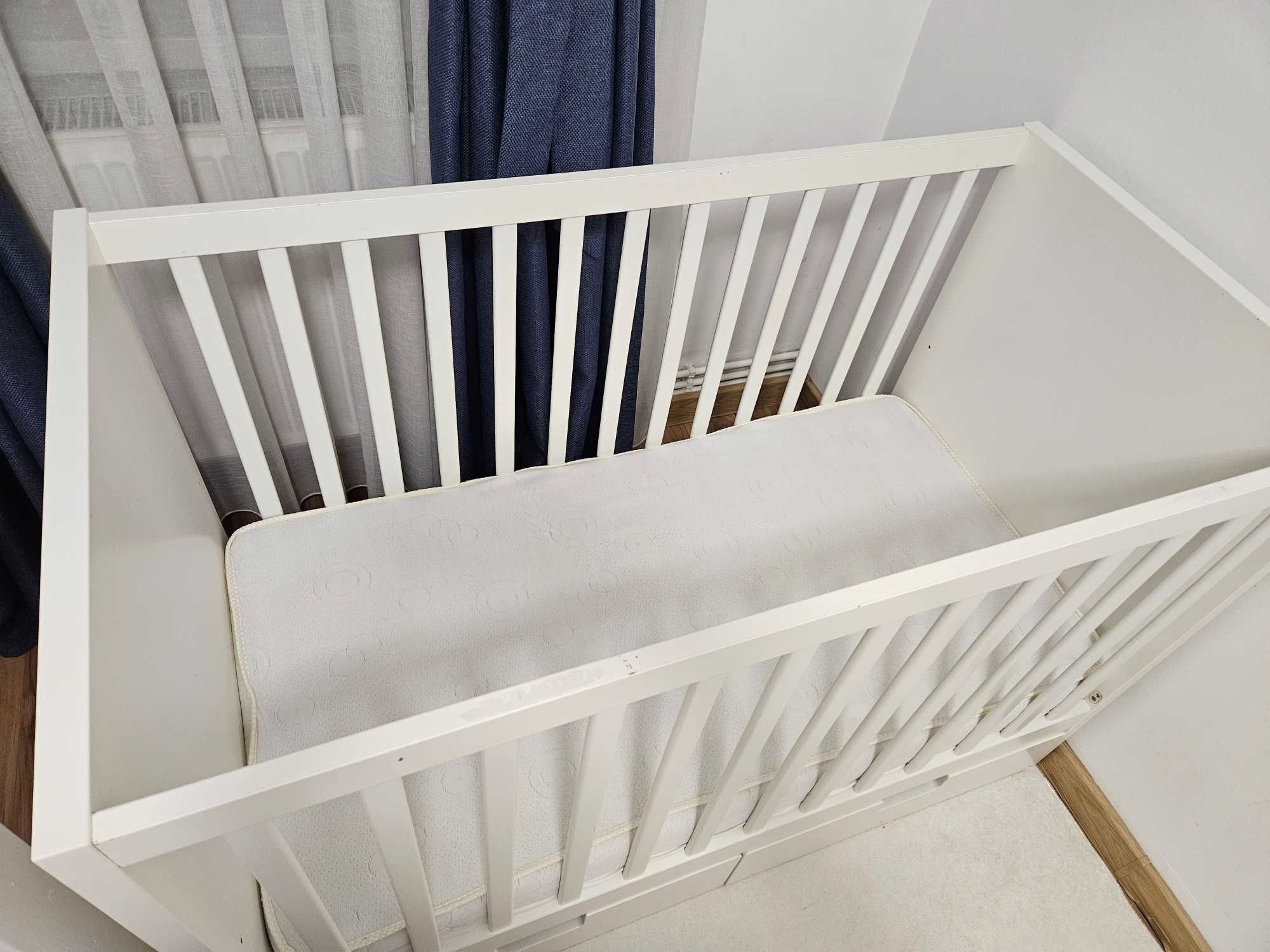 Patut+saltea bebe alb 125/65 cm-120/60