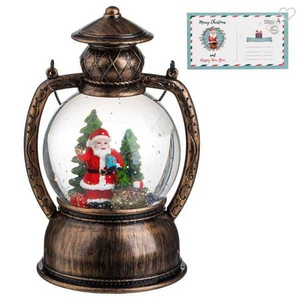 Коледен фенер със снежни топки, LED музикален дизайн с Дядо Коледа