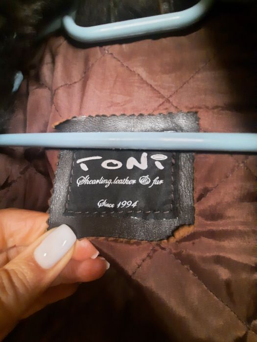 Geaca piele naturala și blană, maro 38-40