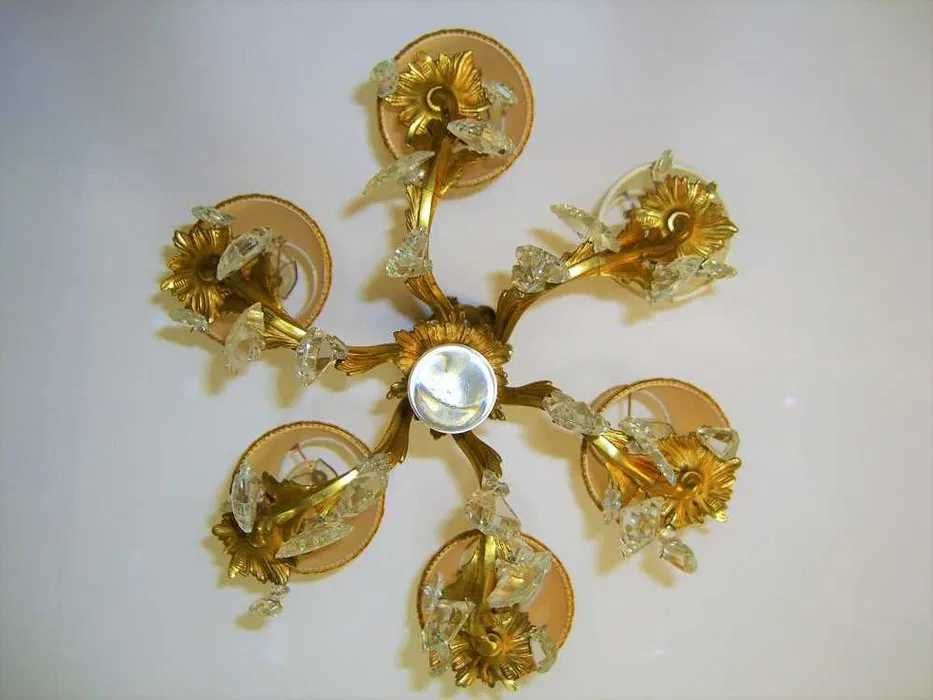 Lustra bronz dore deluxe Art Nouveau cristale Austria 6 lumini antique