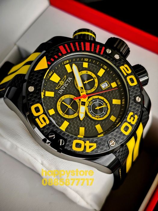 INVICTA Carbon Black/Yellow 52 mm, Инвикта нов ръчен часовник