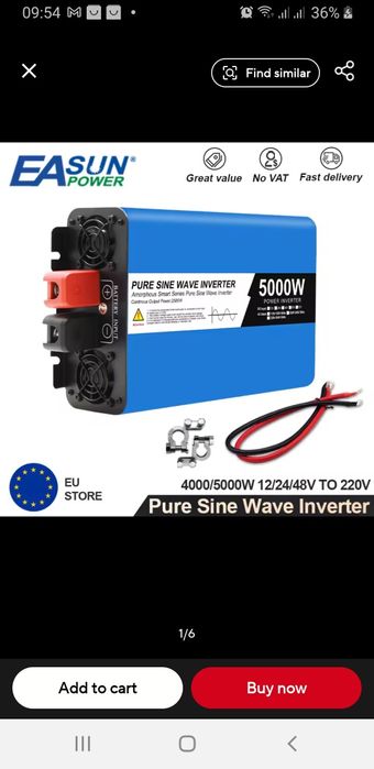 Invertor solar Easun 12V 5000W model nou cu 2 prize EU afisare consum