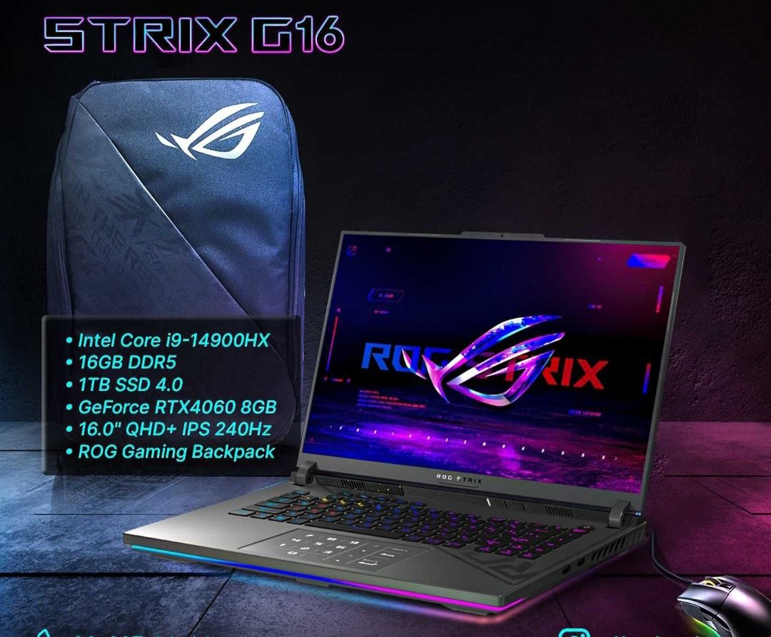 Asus Rog strix Core i9-14900HX RTX4060 8GB 240GHz Bepul yetkazish NEW
