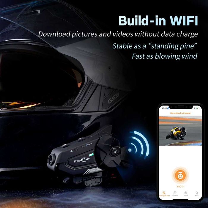 Freedconn R1 PRO интерком за каска с камера и връзка до 8 човека
