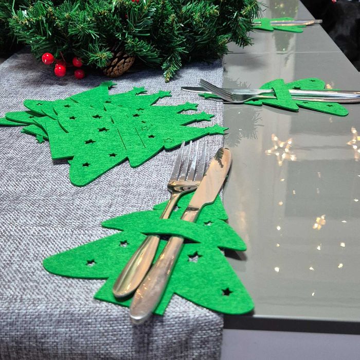 Коледни калъфи за прибори, подложки от филц, за Коледна украса за маса