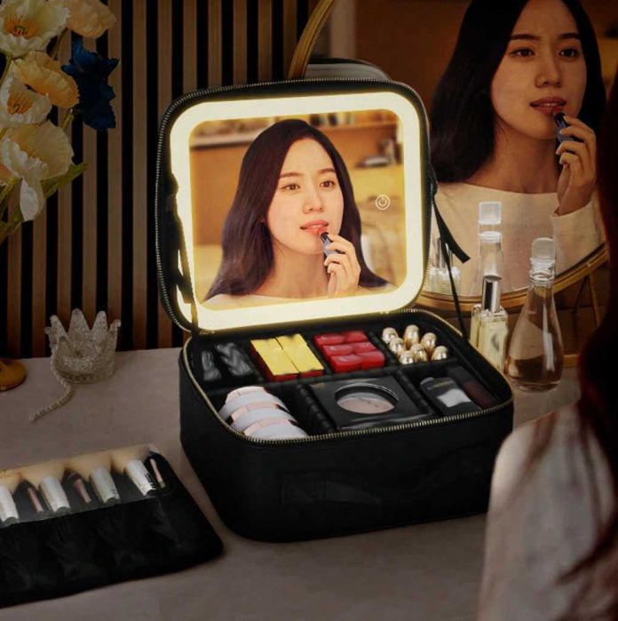 Голяма козметична чанта с LED огледало