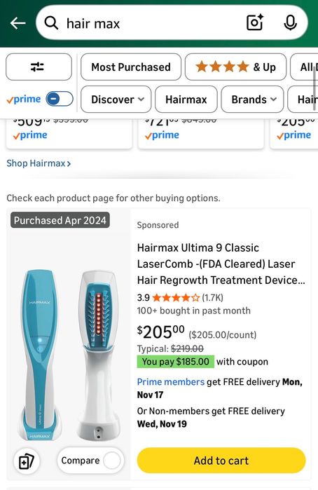 Hair max американская лазерная расческа от выпадения волос