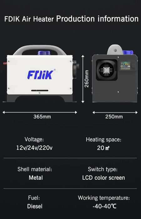 Incalzitor stationar, Sirocou, Vevor-Fdik 8KW 12v&24v&220v Bluetooth