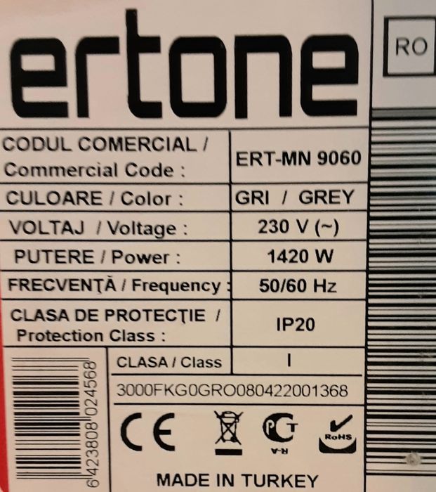 Cuptor electric ERTONE GRI 36 L, 1420 W NOU - 250 Lei