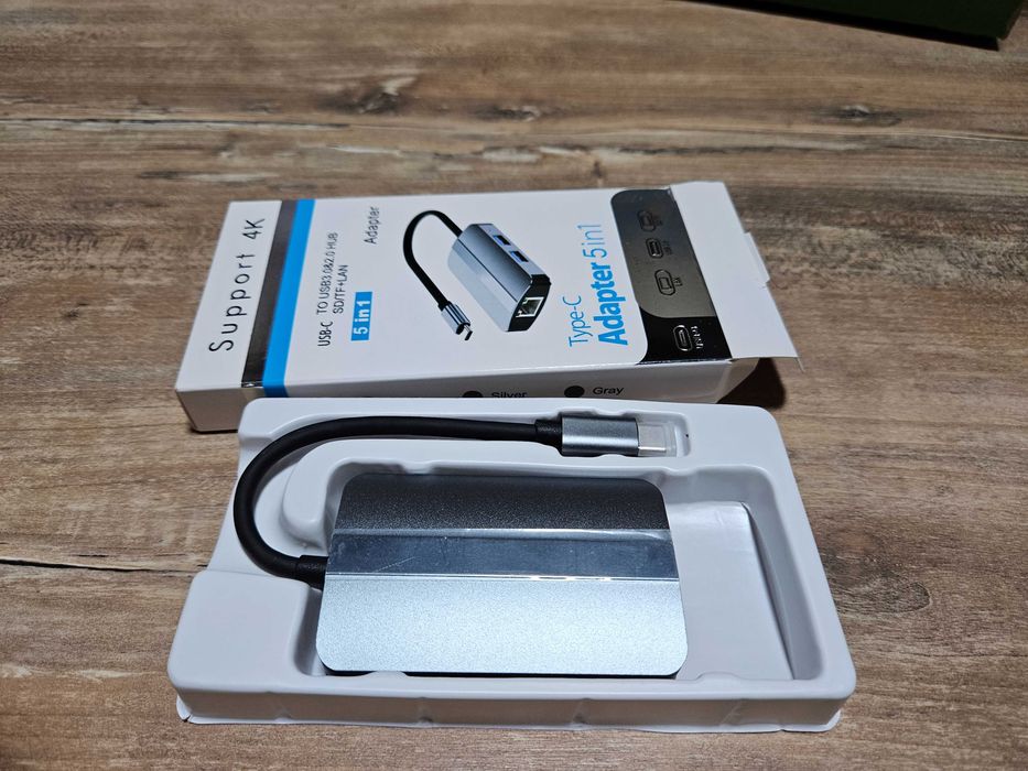 Hub usb-c 5 in 1, cititor carduri SD/TF, usb, port ethernet, Pret Fix