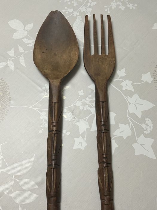 деревянные ложка и вилка для интерьера декоративные