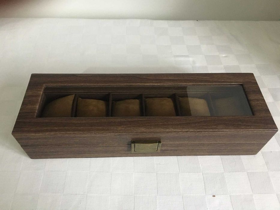 Cutie Caseta Depozitare Ceasuri Lemn îmbrăcată Piele pentru 12. NOU