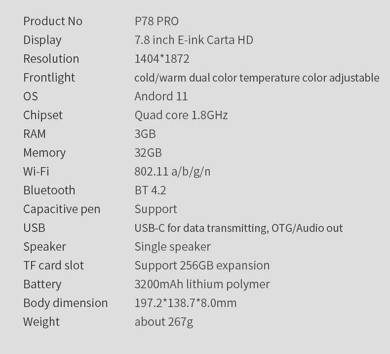 Суперновинка! Электронный ридер Meebook P78 Pro 7.8"  3/32Гб + Чехол