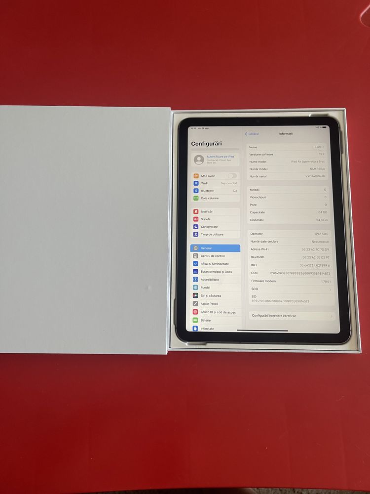 iPad Air 5 Space Grey 64GB 10.9 Cellular & Wi-Fi 2022 Nou model: A2589