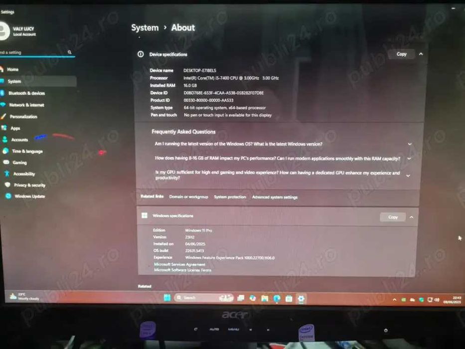 Unitate PC- Intel I5-7400-3000Ghz-16G -DDR-4