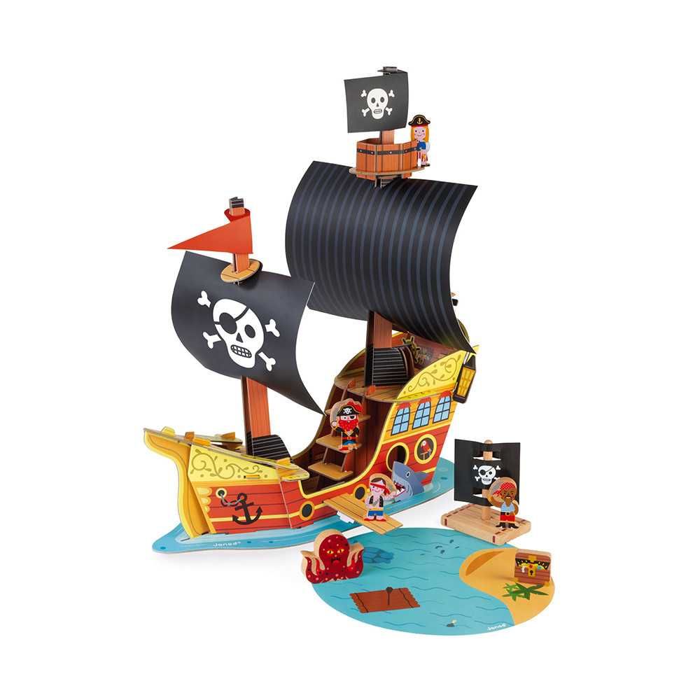 Set de joacă din lemn mini povești - Corabie de pirați - Janod J08579