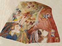 Шал, рисуван върху коприна. пролет и жена