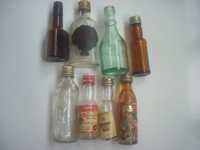 Мини стъклени бутилки от напитки - празни за колекция