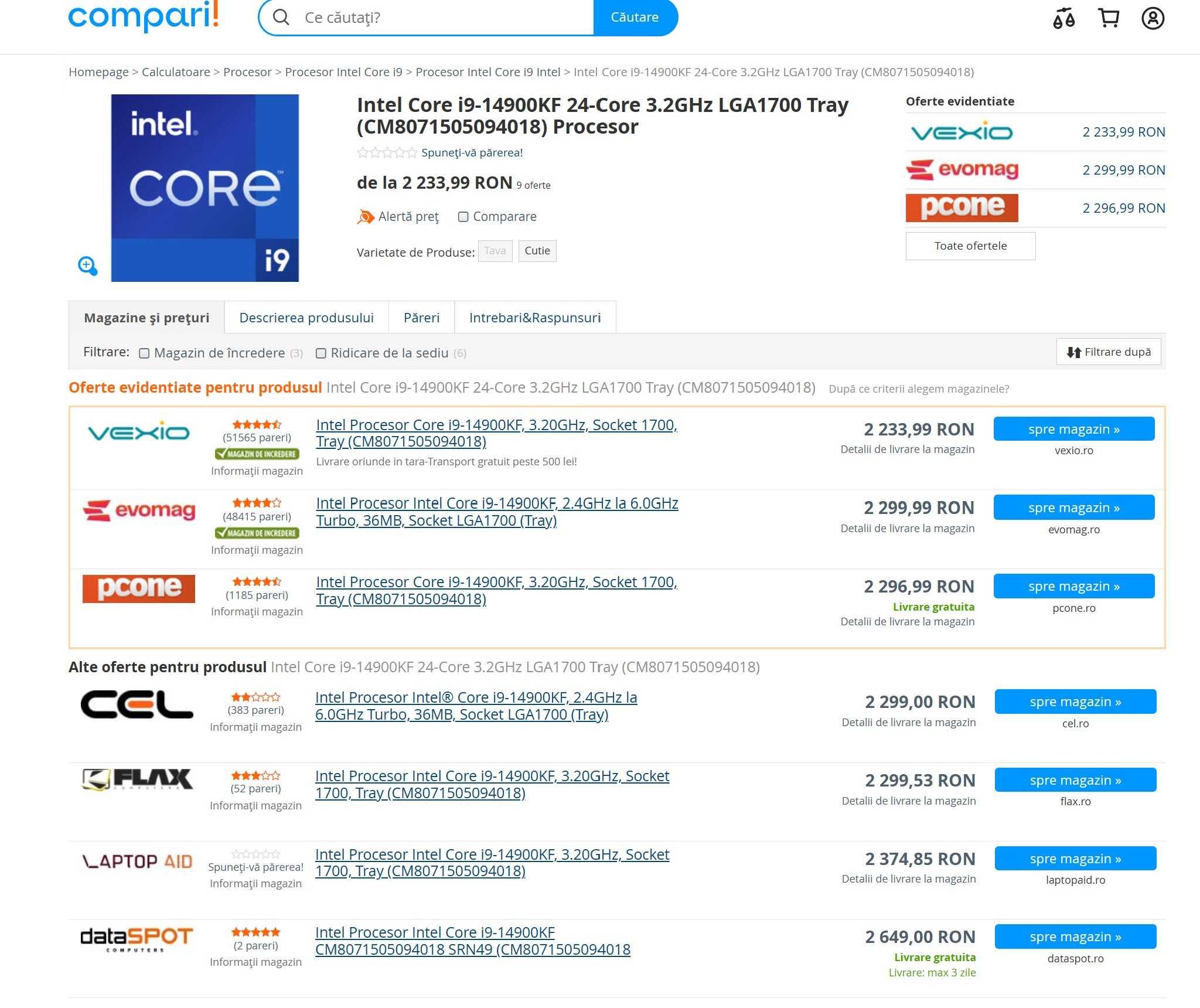 Procesor Intel Raptor Lake Refresh, Core i9 14900KF 3.2GHz TRAY