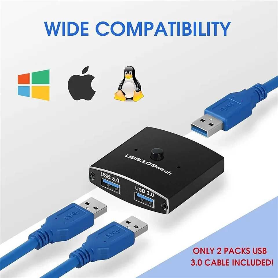 Switch USB 3.0 bidirectional 1x2 / 2x1 pt imprimanta mouse laptop PC