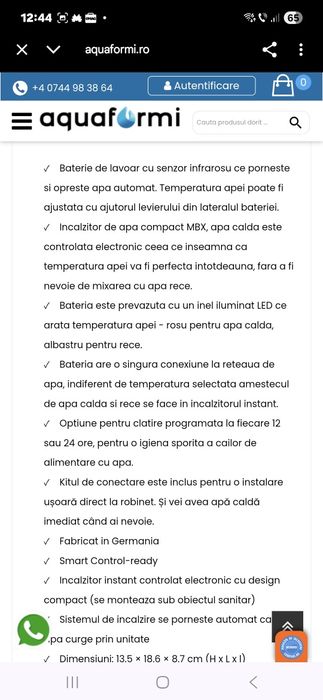 Baterie cu senzor + sistem apa calda instant