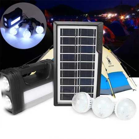 Kit 3 lanterna, panou solar, 3bec, usb incarcare telefon, si alim 220