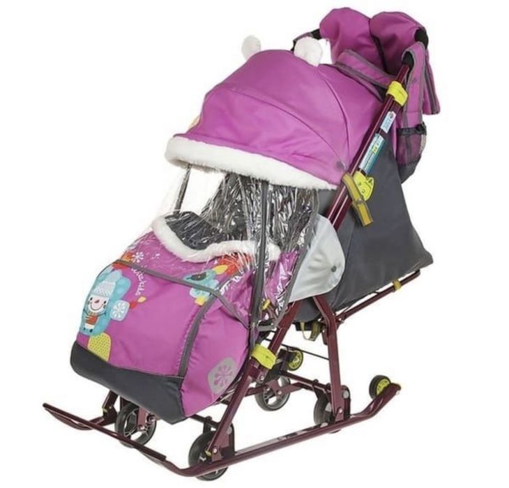Санки коляска теплые с сумкой и варежками