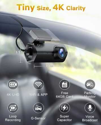 Видеорегистратор GKU D200 Dash Cam, 4K предна камера за кола