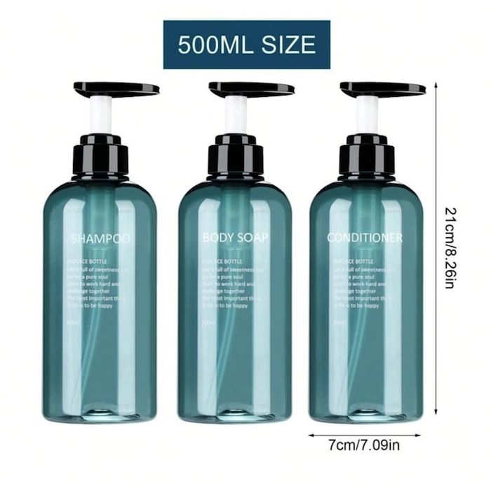 Set 3 recipiente pentru șampon, balsam și gel de duș, 500ml