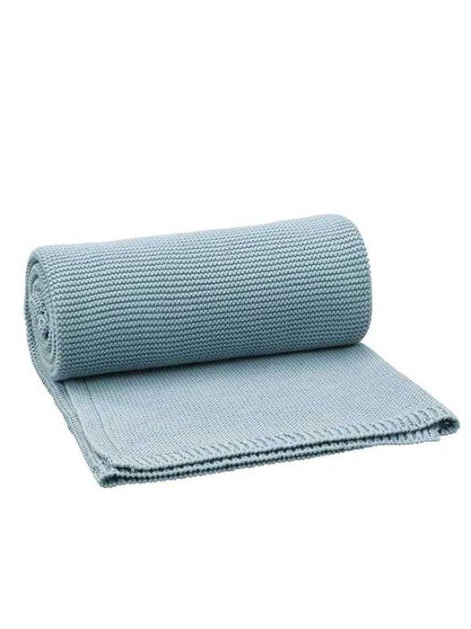 Pătură împletită, din bumbac organic, 80×100 cm, blue fog