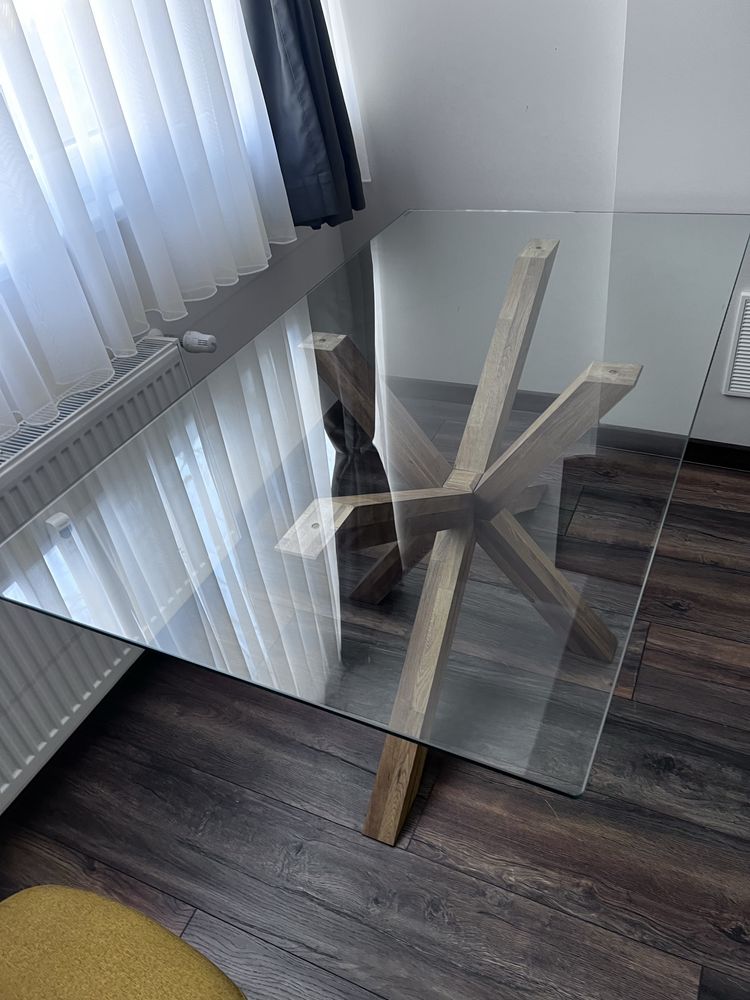 Кухненска маса AGERBY 90x160 стъкло/дъб
