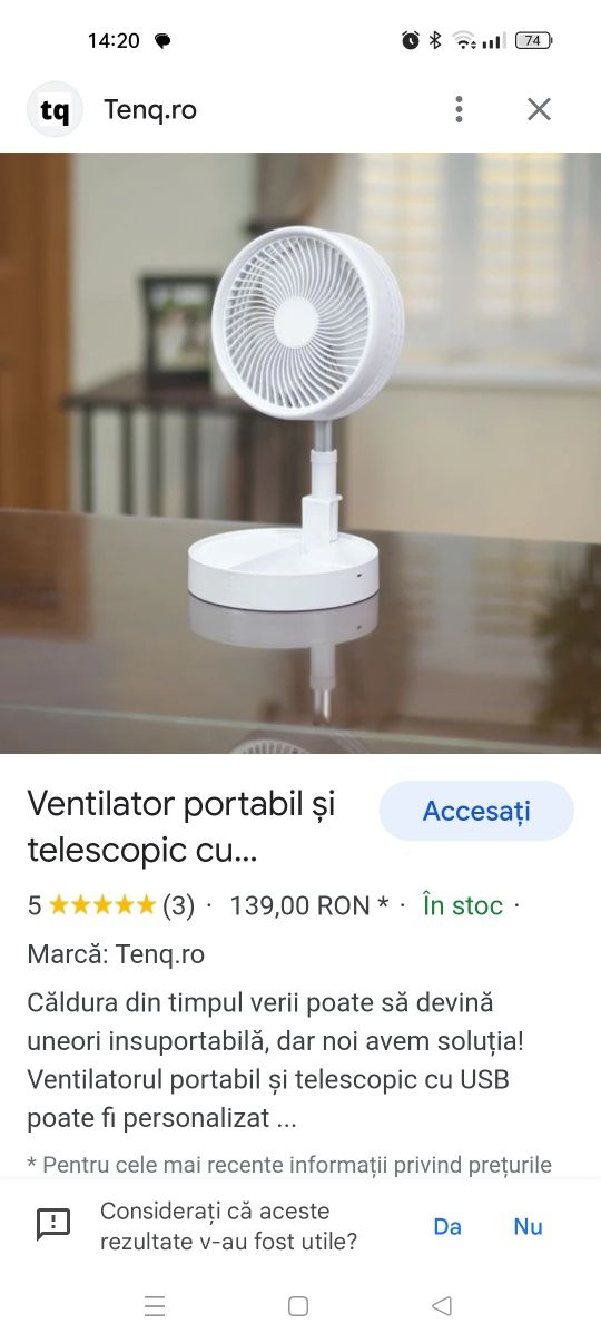 Ventilator portabil și telescopic