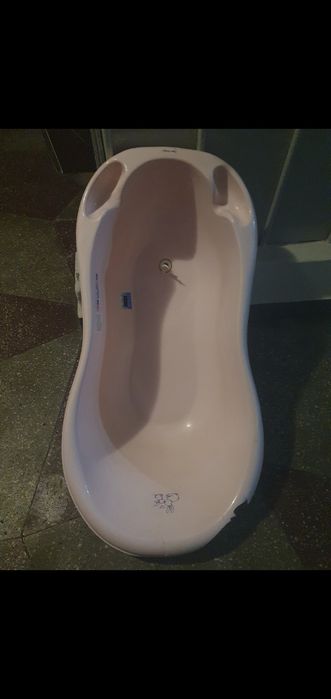 Cada Vana din plastic pentru bebe bebelus cu suport, scurgere si dop