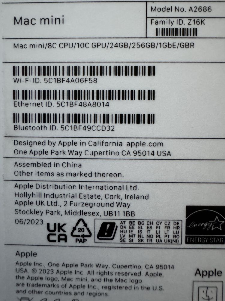 Apple Mac Mini M2 2023 - 24GB RAM/ 256GB SSD