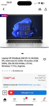 Laptop HP EliteBook 840 G9 14 i5 g3n 12 16 gb ram 256 ssd