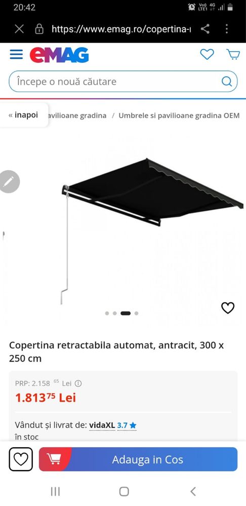 Pergola retractabila 3 x 2,5 m