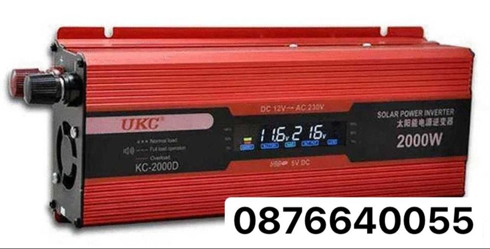 Инвертор преубразовател UKC с лед дисплей за кола 12-220v-2000вата