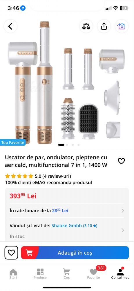 Uscator de par, ondulator, pieptene cu aer cald, multifunctional 7in1