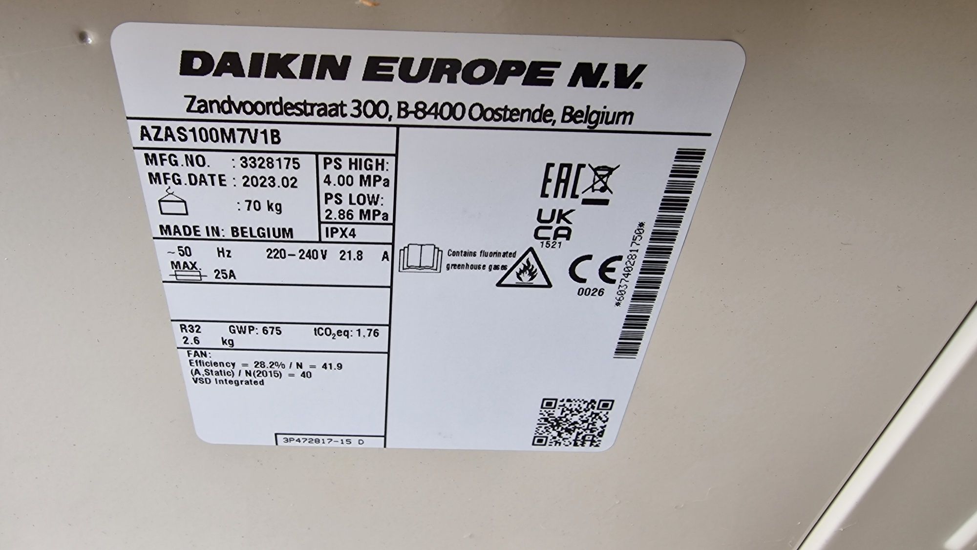 Ново стенен  Daikin AZAS100 FAA100 36000btu 11kw на отопление