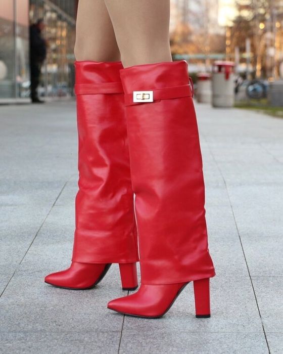 Ботуши на ток - червена кожа (36-40)