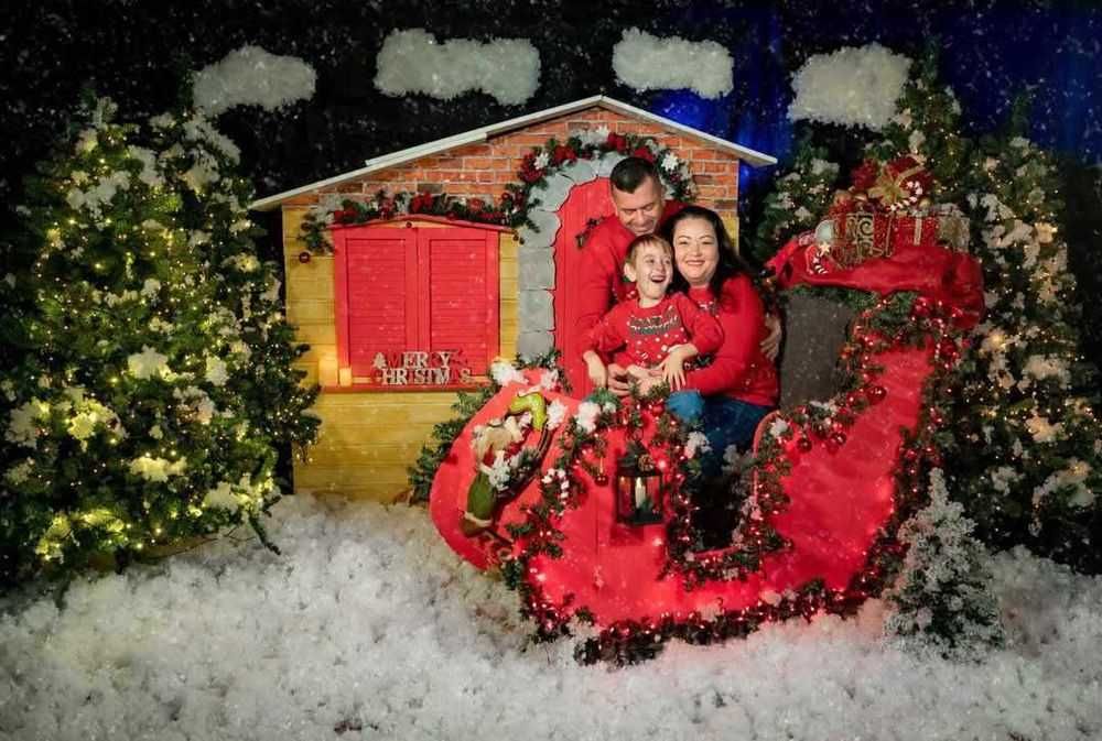 Decorațiune de studio foto sanie și căsuță